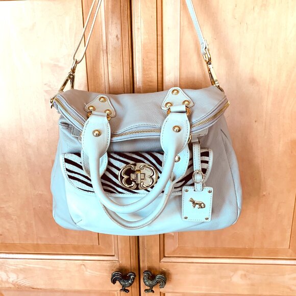 EMMA FOX LEATHER PURSE BAG POCKETBOOK COMPUTER BAG COW PRINT ACCENT PERFECT - Picture 12 of 15